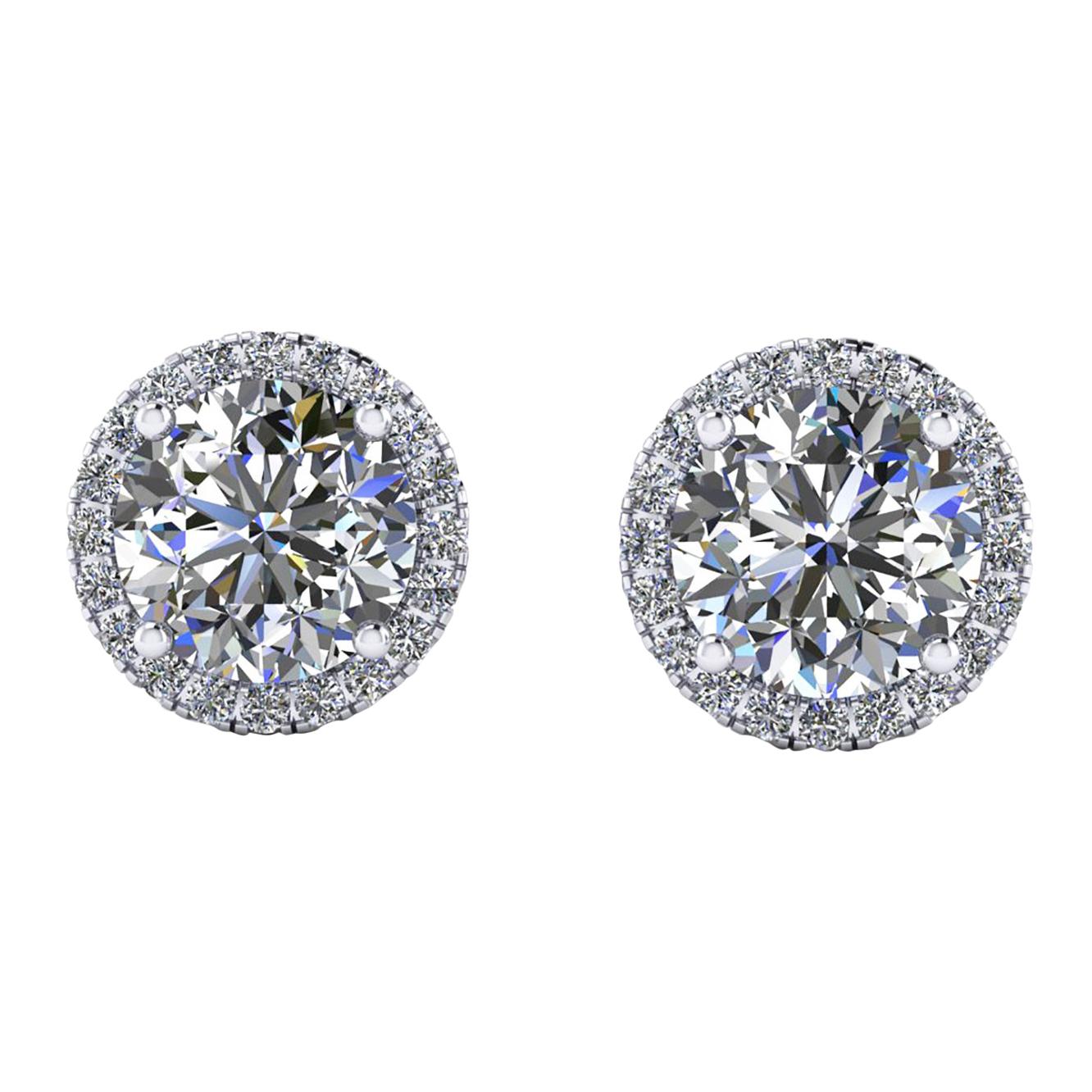 GIA Certified 2.4 Carat Diamonds Platinum Halo Stud Earrings Screw Back Post