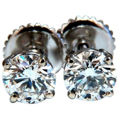 GIA Certified 2.26 Carat Natural Round Diamond Stud Earrings 14 Karat Ideal Ex