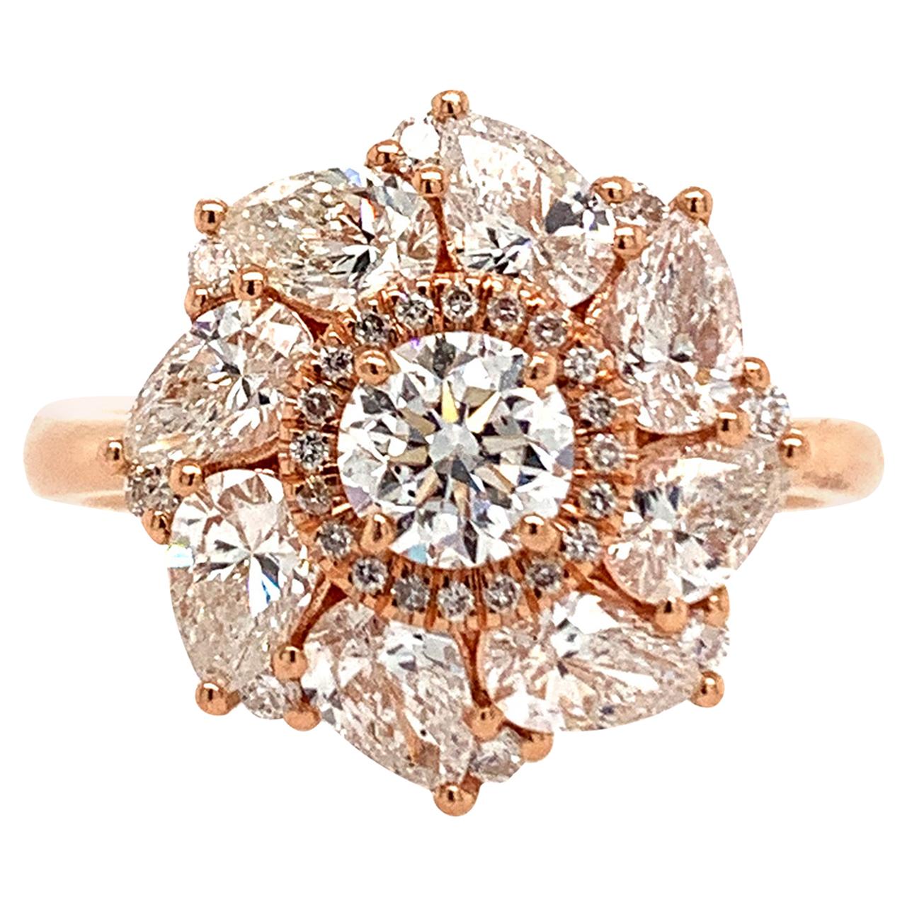 GIA Certified 2.26 Carat Round and Pear Diamond Ring For Sale