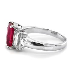 Gia Certified 2.26 Ct Ruby Set in Platinum with 1.02 Ct Step-Cut Diamonds Ring