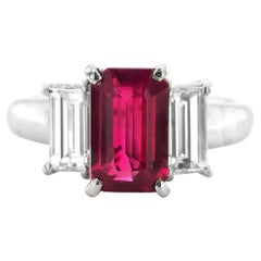Gia Certified 2.26 Ct Ruby Set in Platinum with 1.02 Ct Step-Cut Diamonds Ring