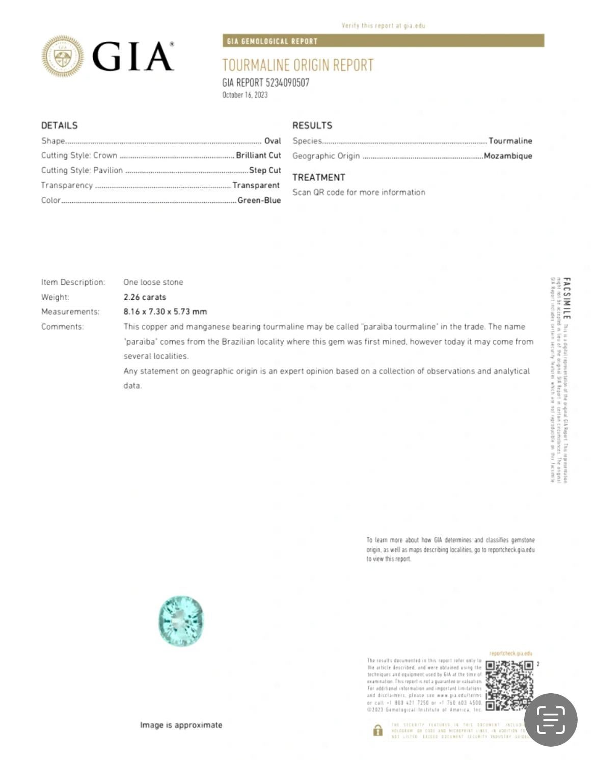 Tourmaline Paraiba de 2,26 carats de qualité supérieure, certifiée GIA en vente 4