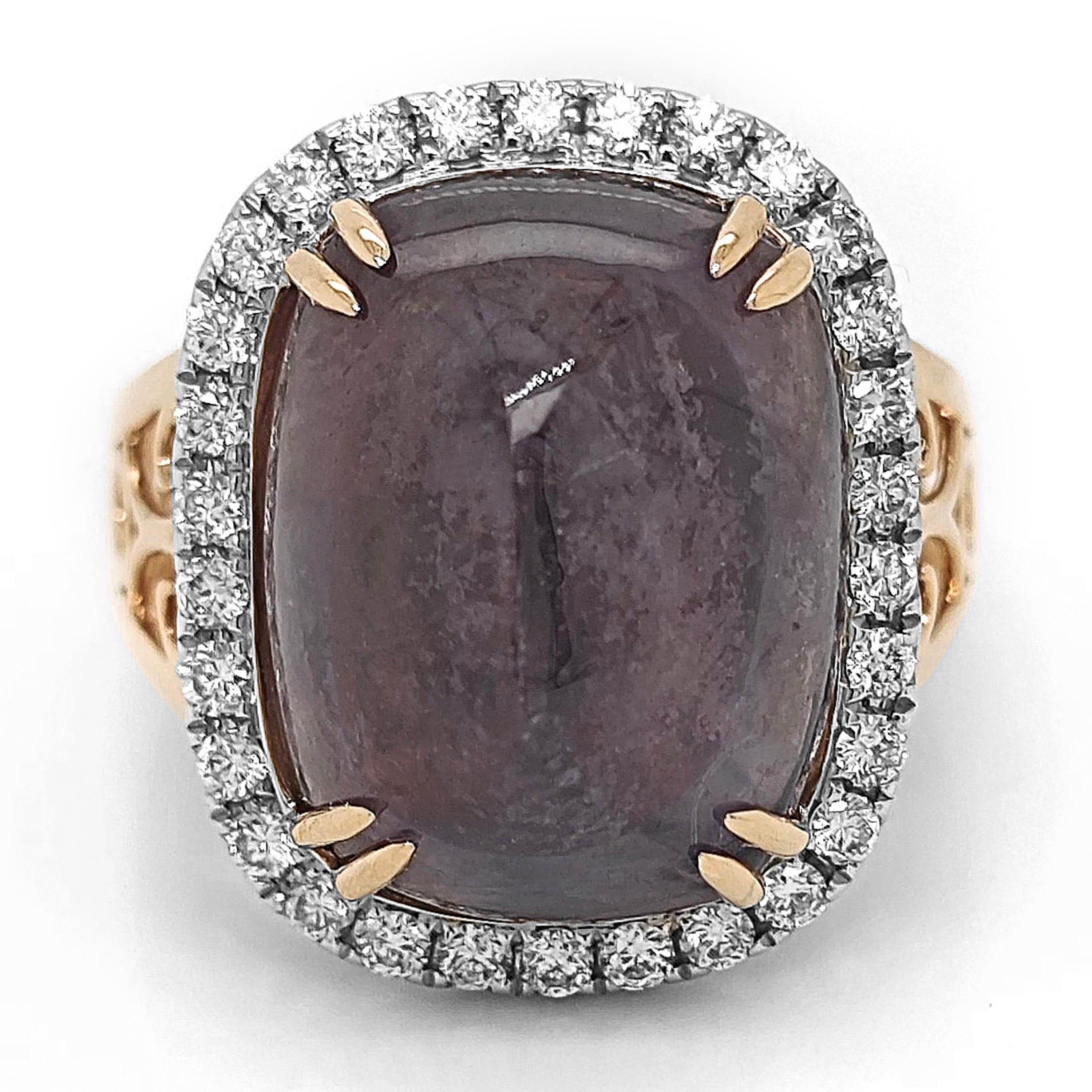 Anillo de oro rosa con zafiro y diamante blanco de 22,60 quilates certificado por el GIA Corte mixto en venta