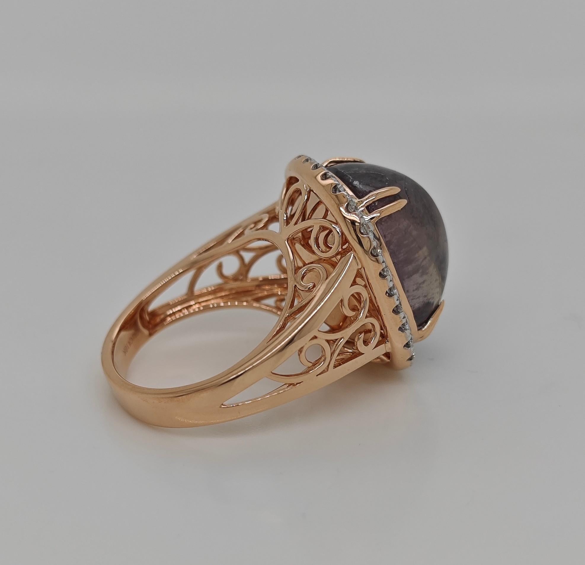 De las mujeres Anillo de oro rosa con zafiro y diamante blanco de 22,60 quilates certificado por el GIA en venta