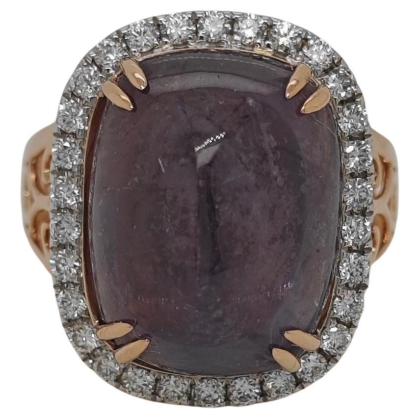 Anillo de oro rosa con zafiro y diamante blanco de 22,60 quilates certificado por el GIA en venta