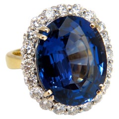 GIA Certified 22.61 Carat Natural Blue Tanzanite Diamonds Ring 18kt Halo Royale