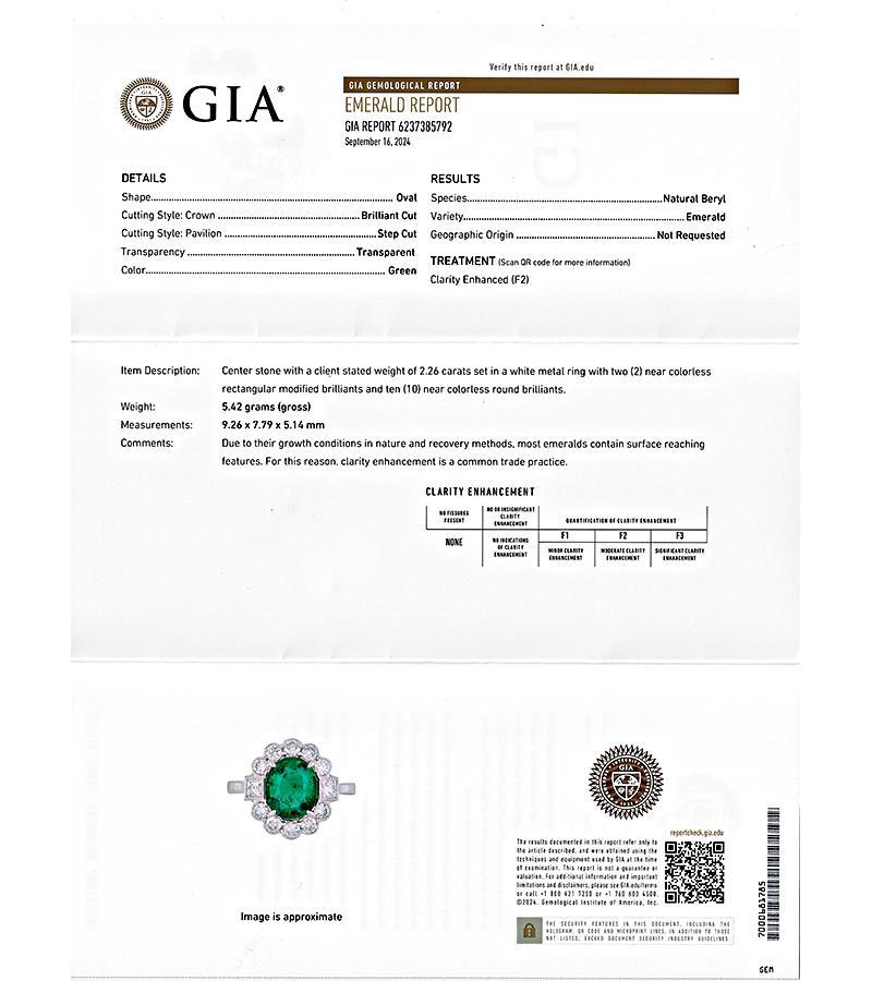 GIA Certified 2.26ct Emerald 0.82ct Diamond Engagement Ring In Good Condition In New York, NY