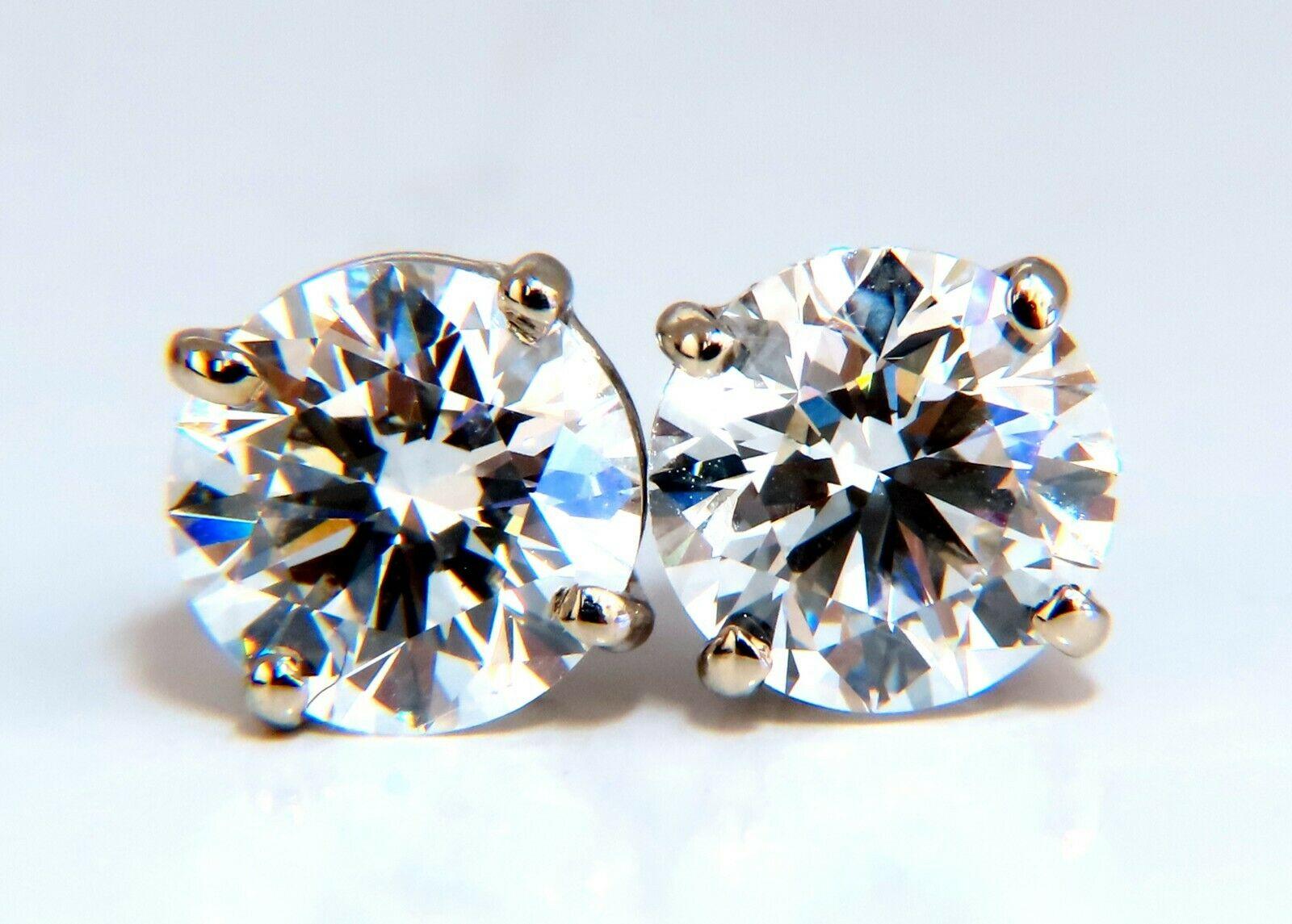 GIA Certified 2.26 Carat Natural Round Diamond Stud Earrings 14 Karat Ideal Ex 2