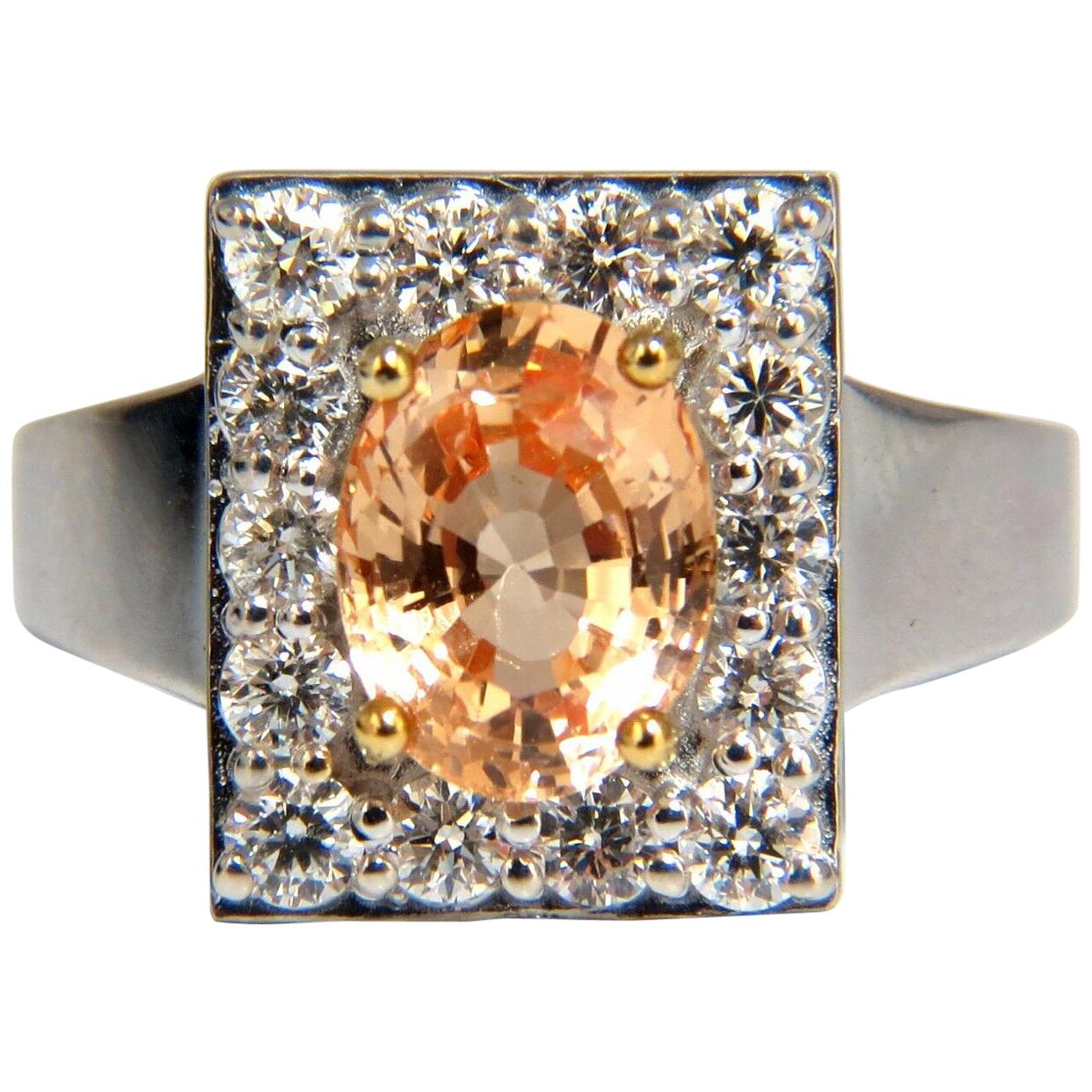 GIA Certified 2.26Ct Natural Yellow Orange Natural Sapphire Diamonds Ring 14kt