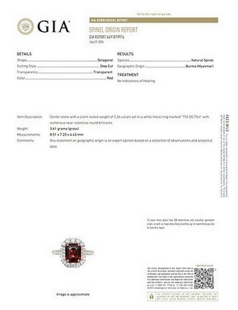 GIA certified 2.26Ct Red Spinel Ring with Natural Diamonds in 18k solid gold For Sale 9