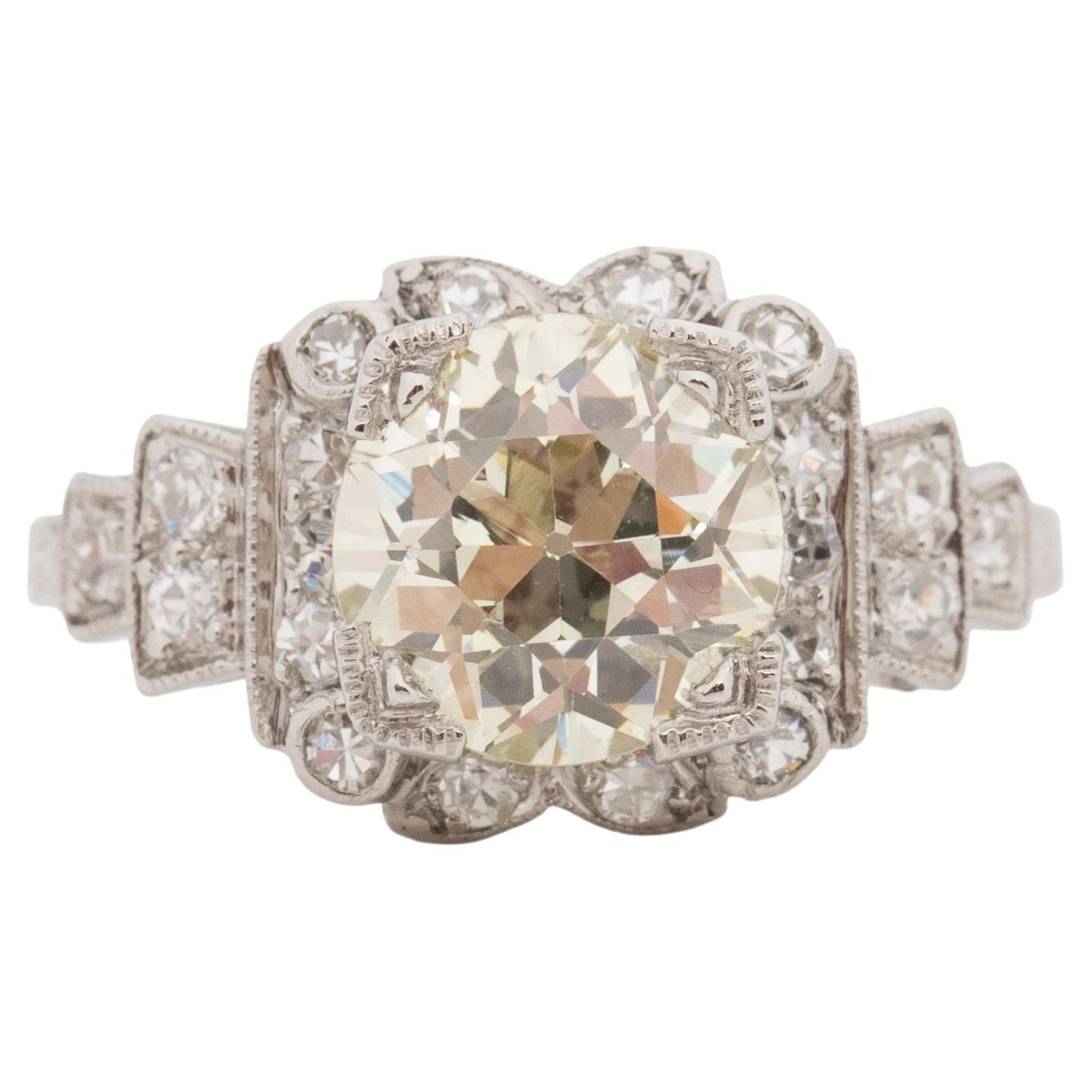 GIA Certified 2.27 Carat Art Deco Diamond Platinum Engagment Ring
