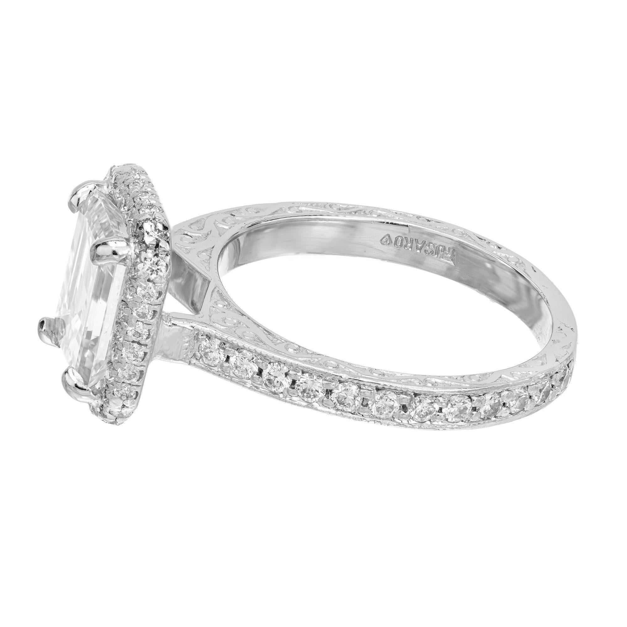 GIA Certified 2.27 Carat Diamond Platinum Halo Engagement Ring In Excellent Condition For Sale In Stamford, CT