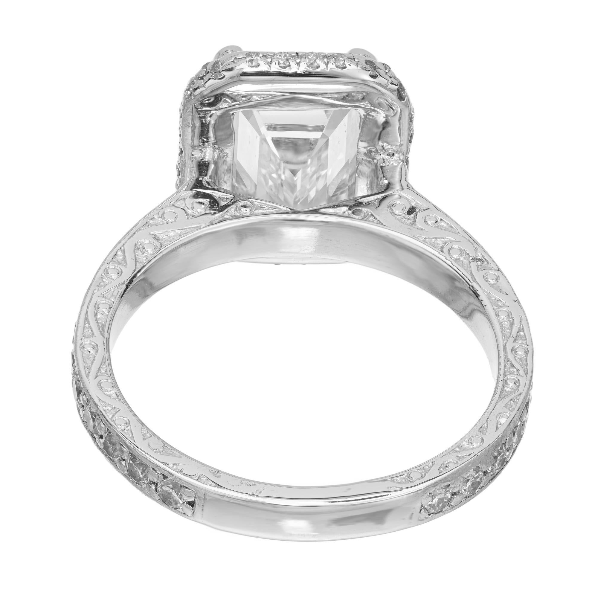 GIA Certified 2.27 Carat Diamond Platinum Halo Engagement Ring For Sale 1