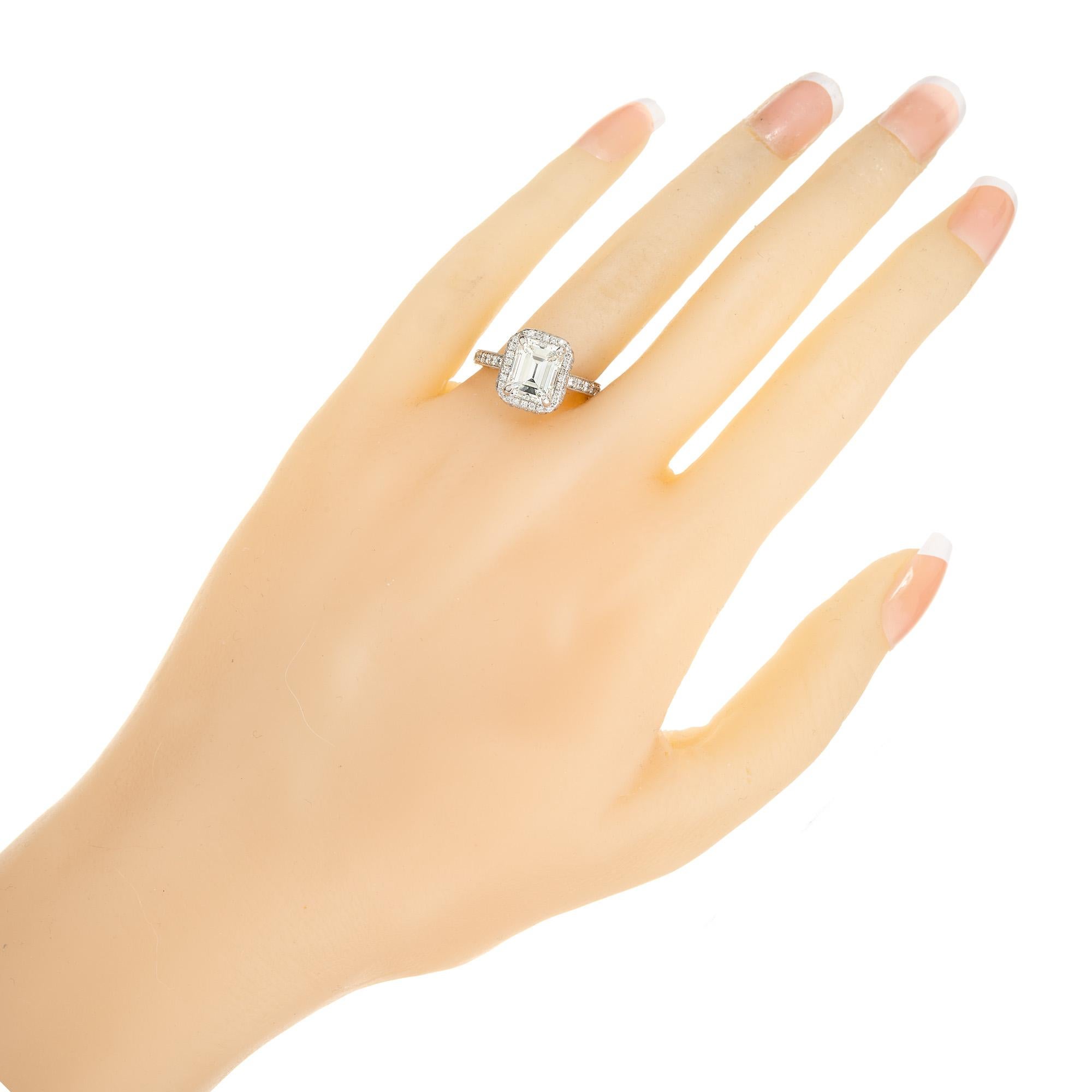 GIA Certified 2.27 Carat Diamond Platinum Halo Engagement Ring For Sale 4
