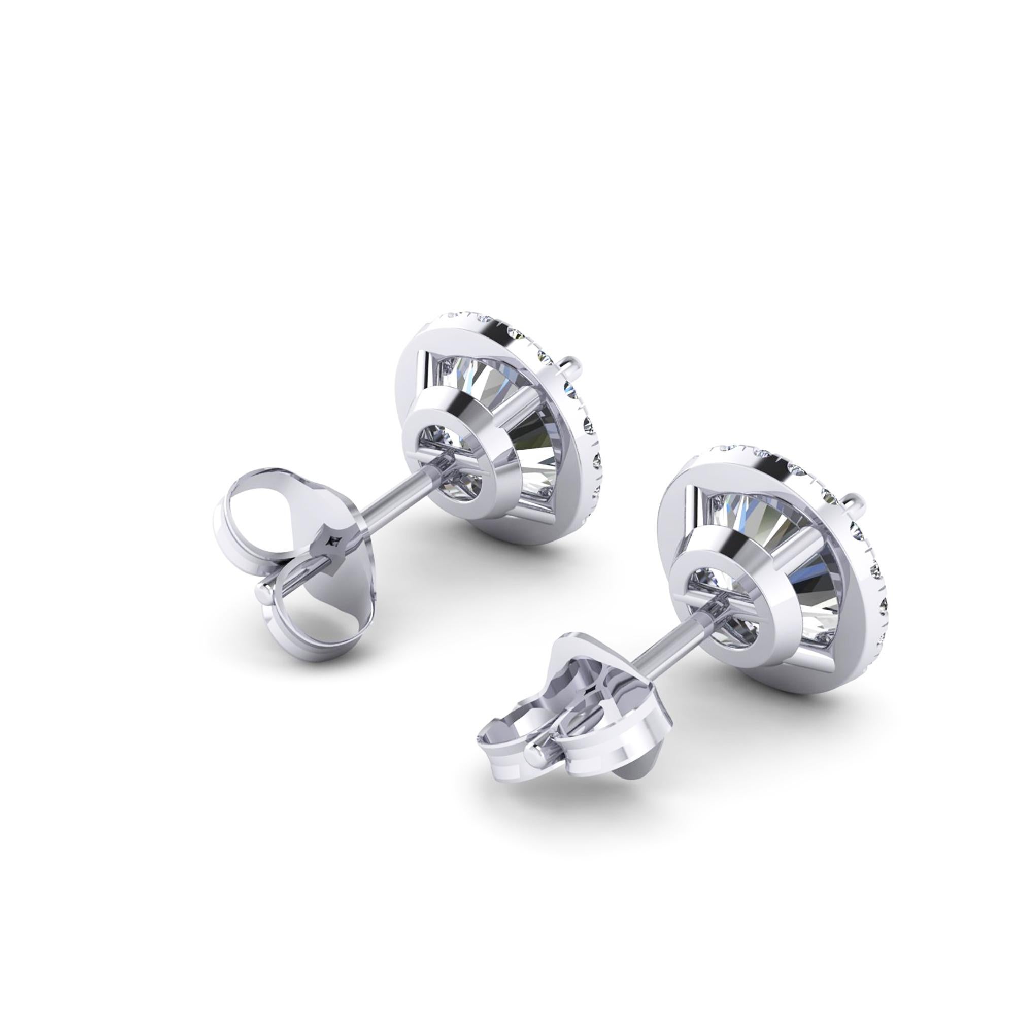 Art déco GIA Certified 2.27 Carat Diamonds Platinum Halo Stud Earrings Screw Back Post en vente