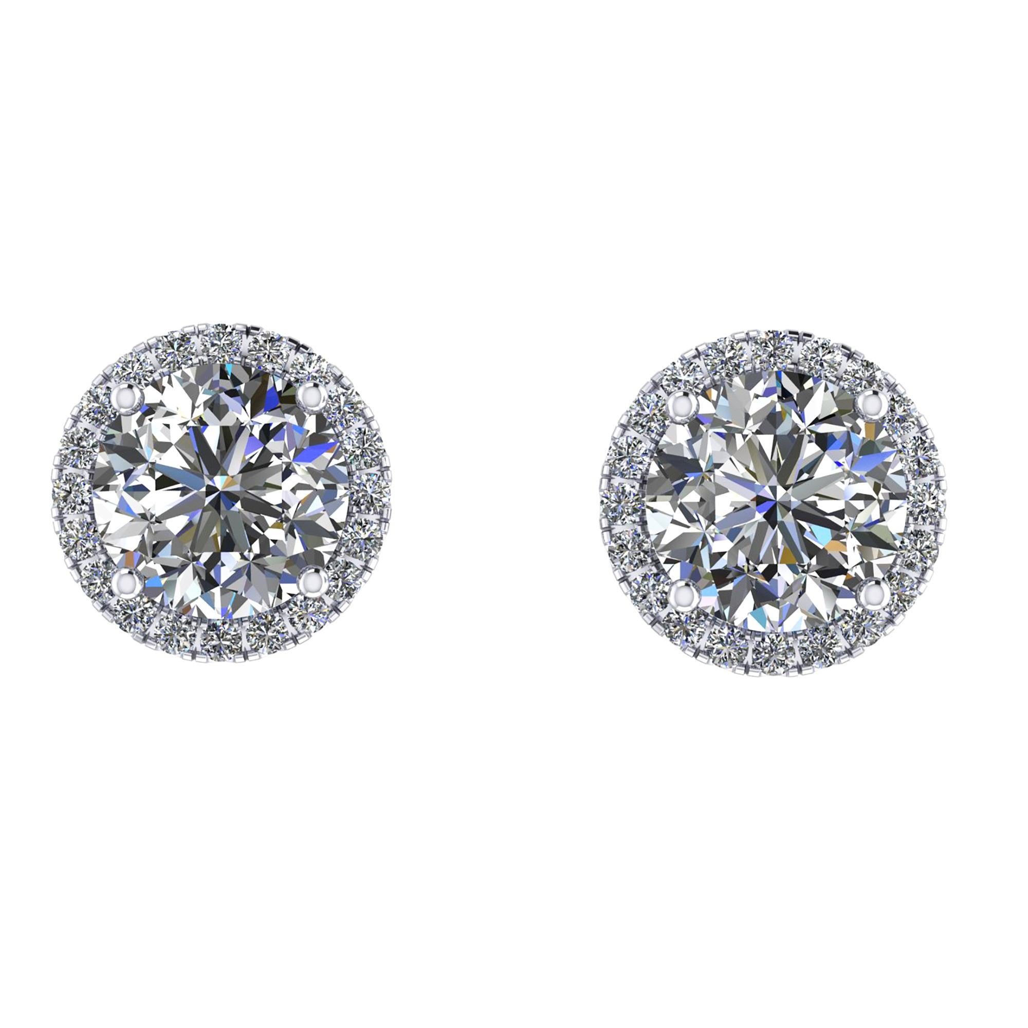 Taille ronde GIA Certified 2.27 Carat Diamonds Platinum Halo Stud Earrings Screw Back Post en vente