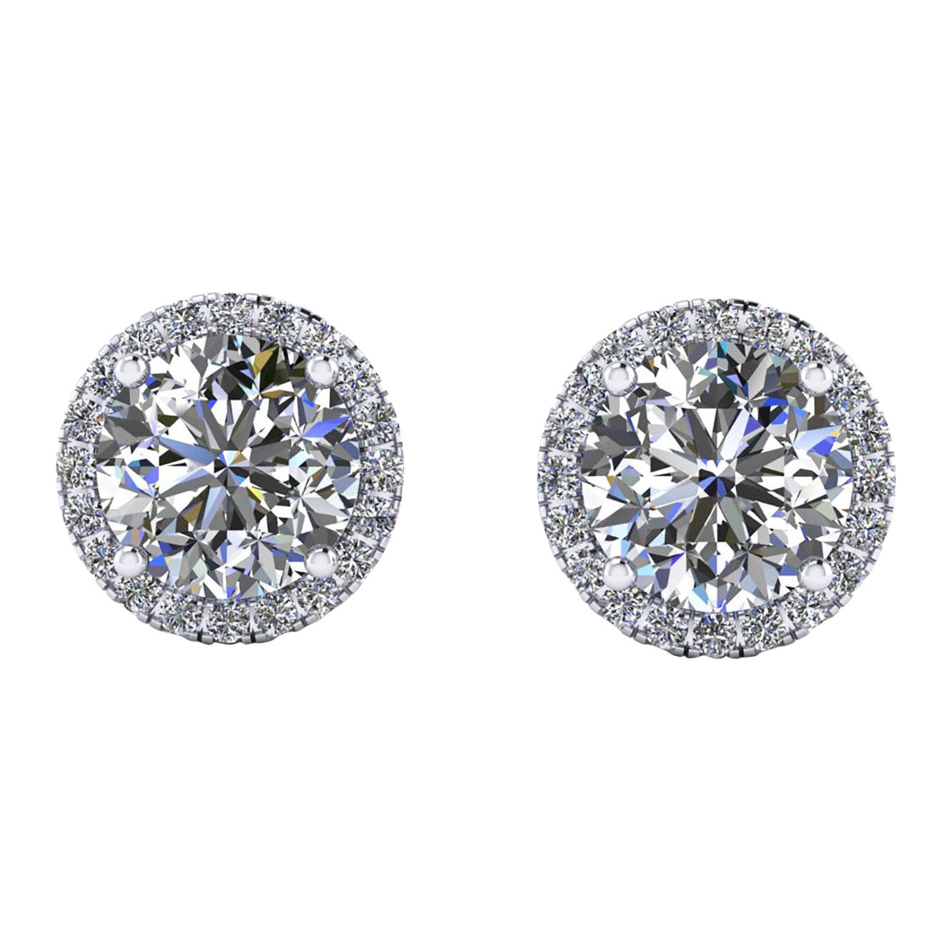 GIA Certified 2.27 Carat Diamonds Platinum Halo Stud Earrings Screw Back Post en vente