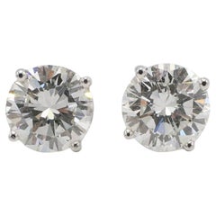 GIA Certified 2.27 Carat H-I I1 Round Natural Diamond Four Prong Stud Earrings