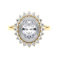Anello con diamante a fiore d'epoca a grappolo ovale certificato GIA da 2.27 carati