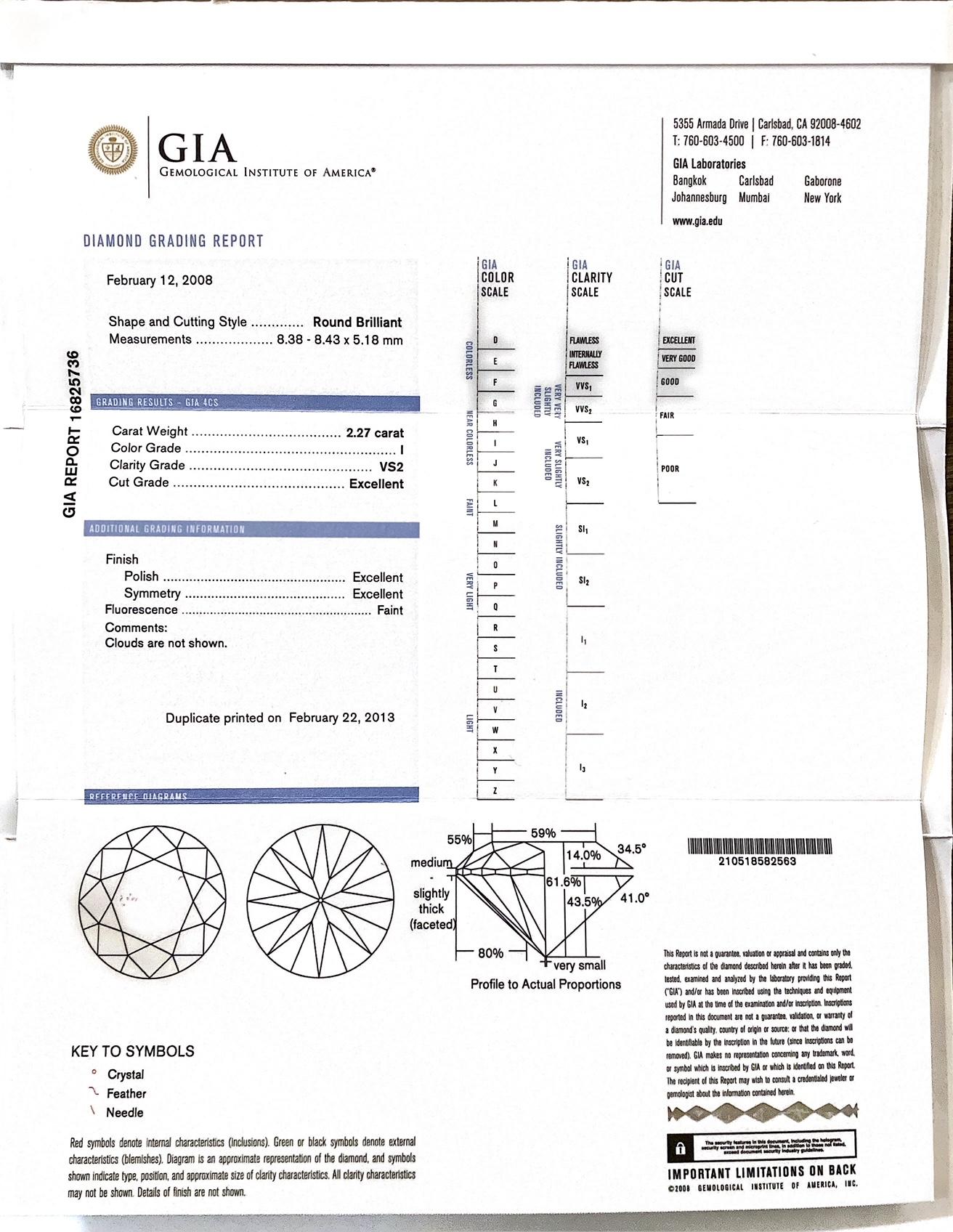 GIA Certified 2.27 Round Diamond Solitaire 14 Karat White Gold Engagement Ring 2