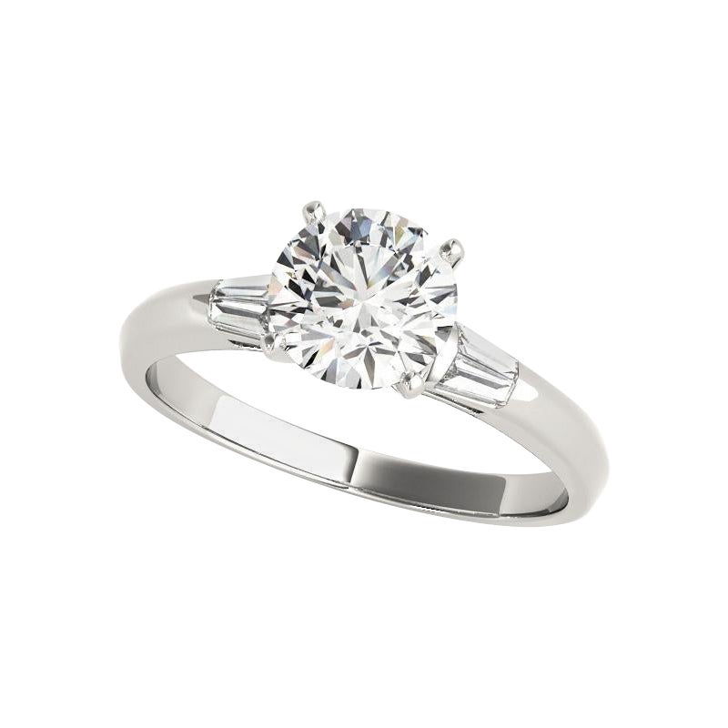 Anello con diamante rotondo classico solitario e baguette a canale certificato GIA da 2.27 carati