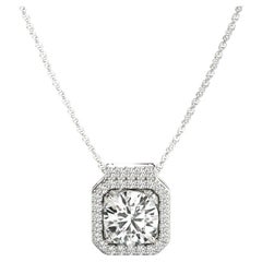 GIA Certified 2.27ct Round Diamond Octagon Halo White Gold Pendant Necklace
