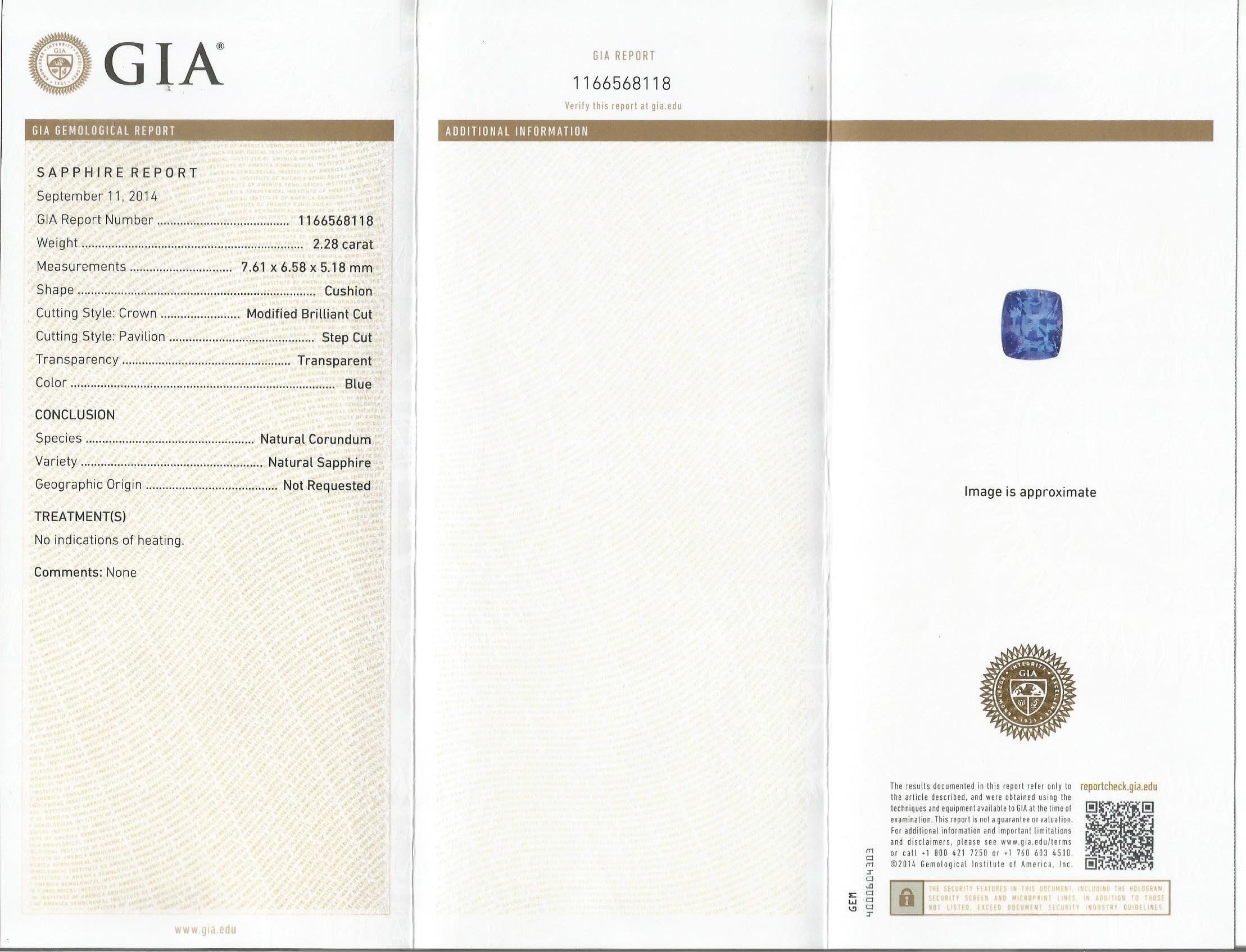 For Sale:  GIA Certified 2.28 Carat Cushion Cut Natural Ceylon Sapphire Diamond Halo Ring 5