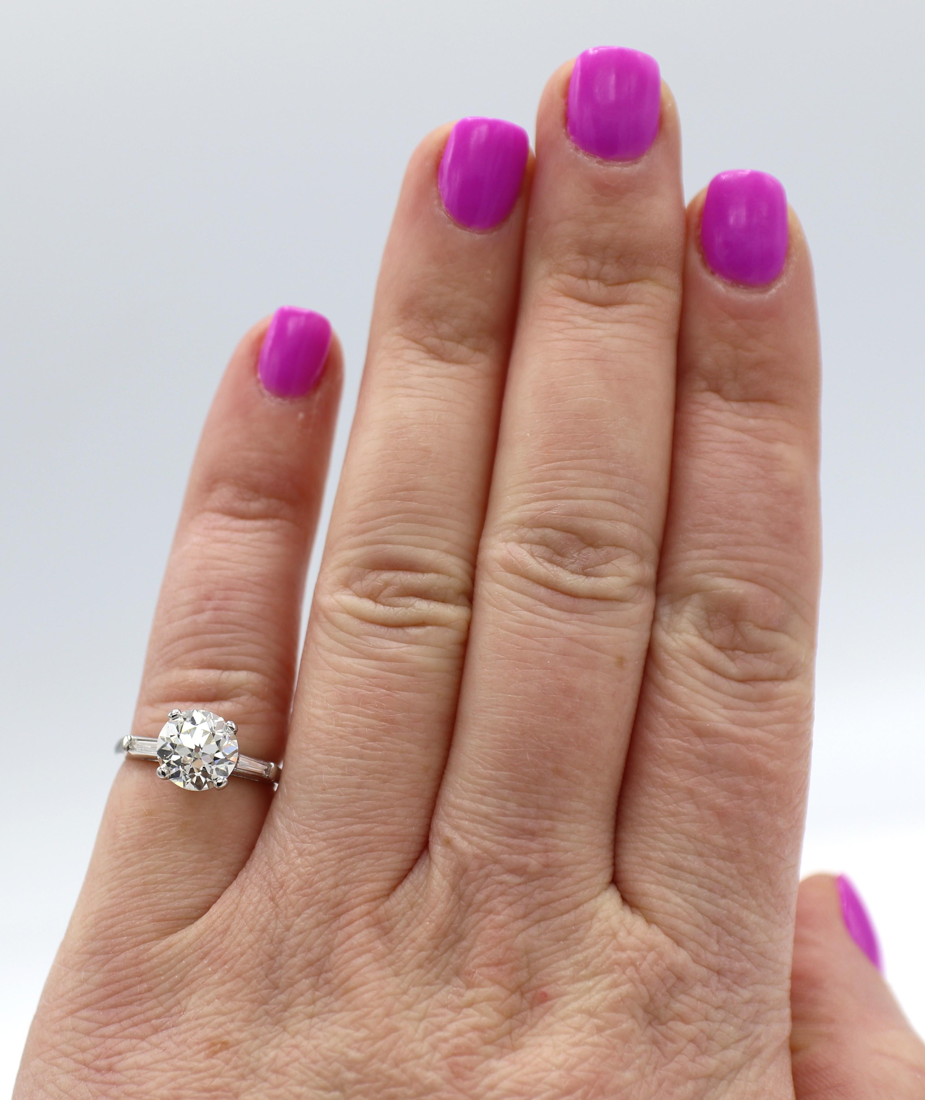 GIA Certified 2.28 Carat Old European Cut Diamond Platinum Engagement Ring 1