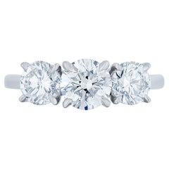 GIA Certified 2.28 Carat Three Stone Round Diamond Platinum Engagement Ring