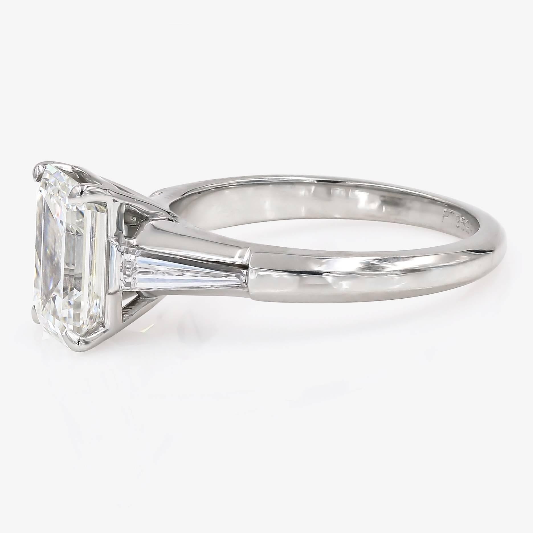 Women's GIA Certified 2.29 Carat Emerald Cut and Baguette Diamond Ring in Platinum
