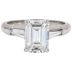 GIA Certified 2.29 Carat Emerald Cut and Baguette Diamond Ring in Platinum