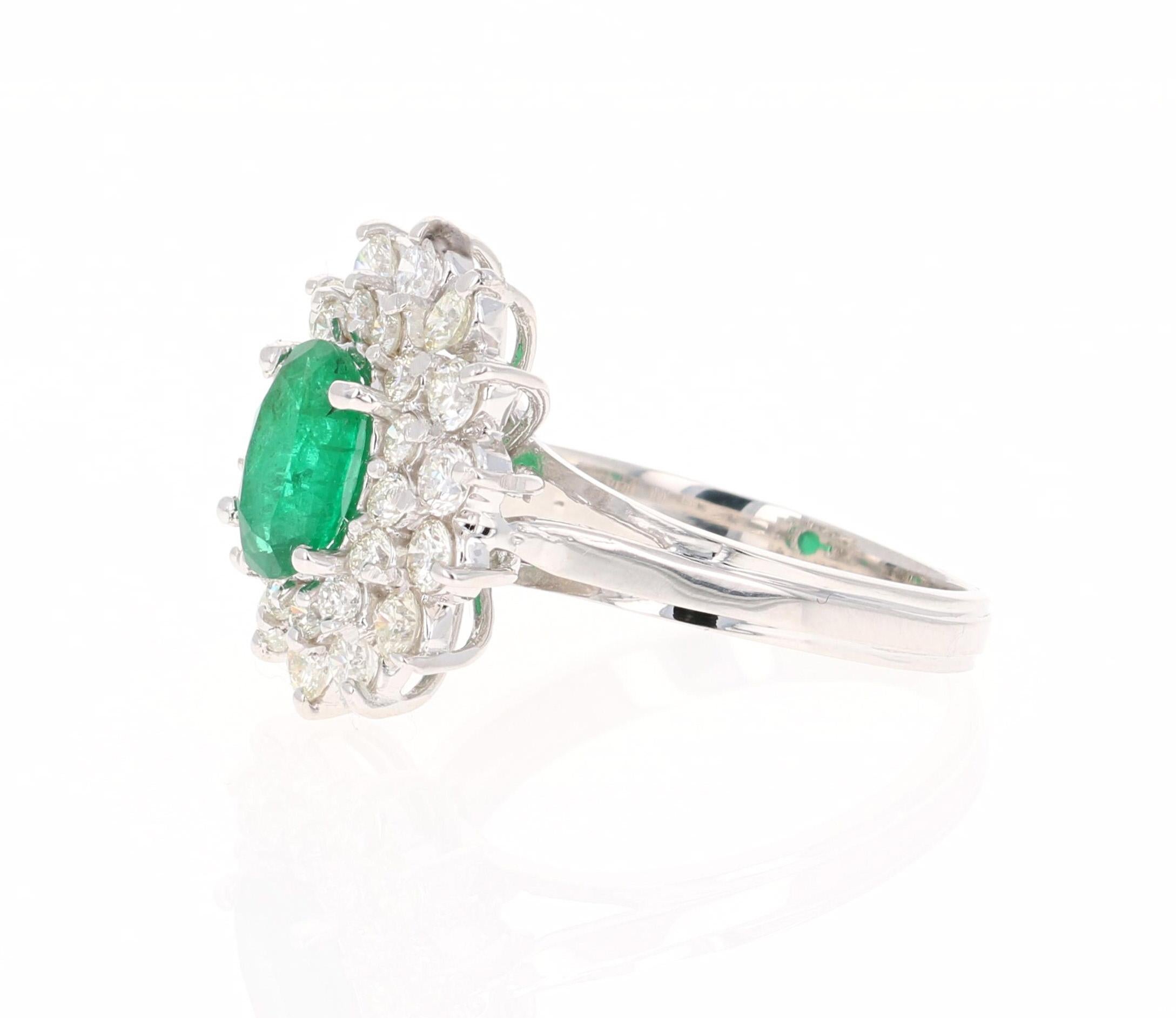 Modern GIA Certified 2.29 Carat Emerald Diamond 18 Karat White Gold Engagement Ring For Sale