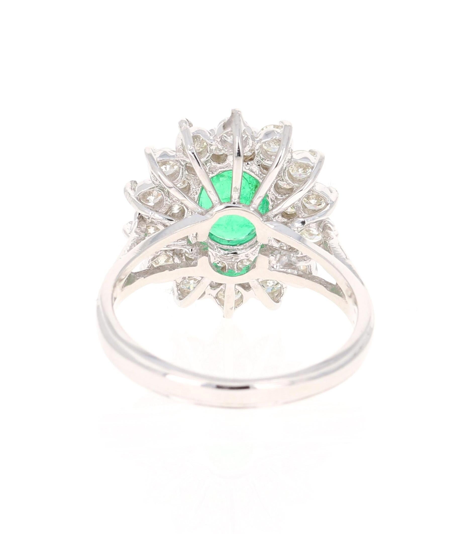 Oval Cut GIA Certified 2.29 Carat Emerald Diamond 18 Karat White Gold Engagement Ring For Sale