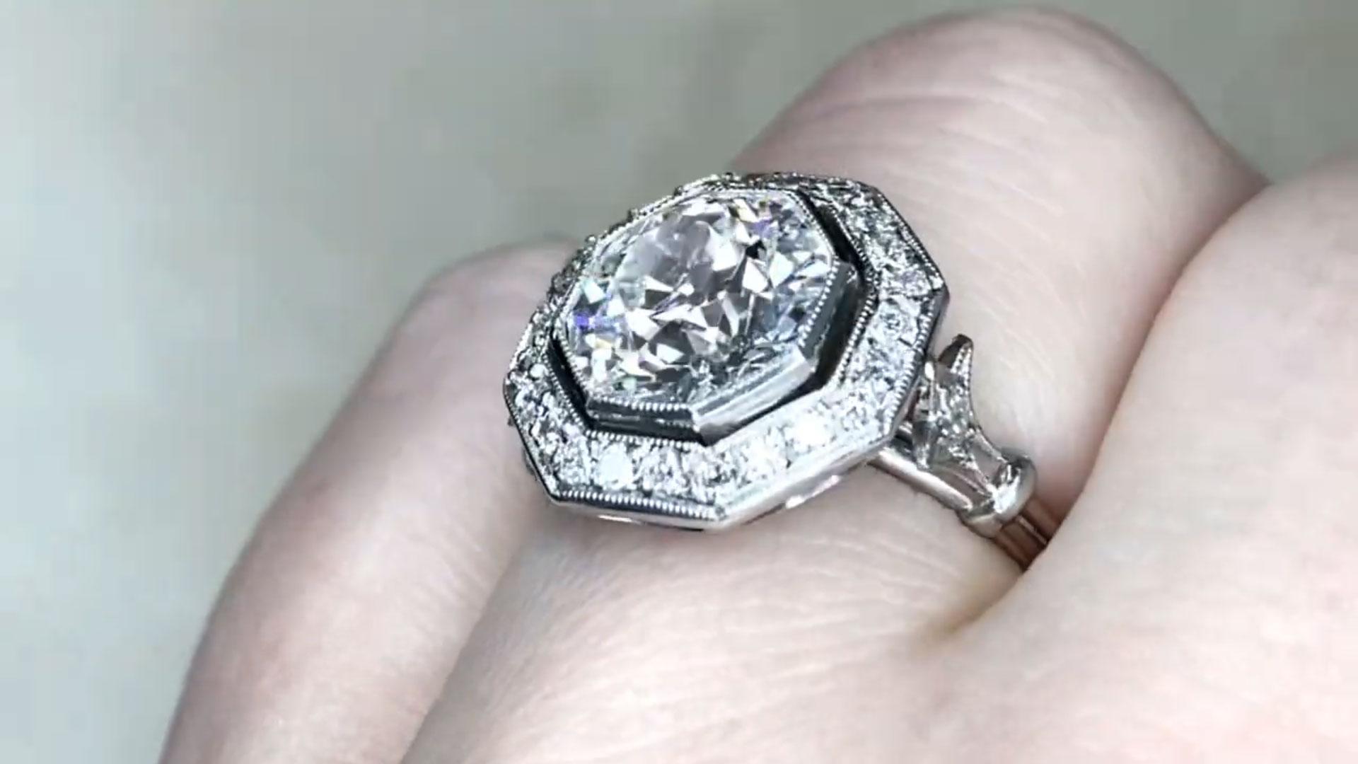Art Deco Old European Cut Diamond Engagement Halo Ring (GIA Approx 2.20-Carats), Platinum For Sale