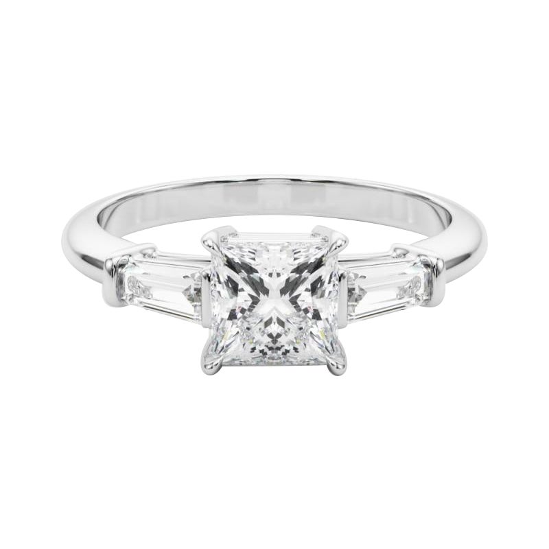 Anello con diamanti a tre pietre Princess e Baguette certificato GIA da 2,29 carati