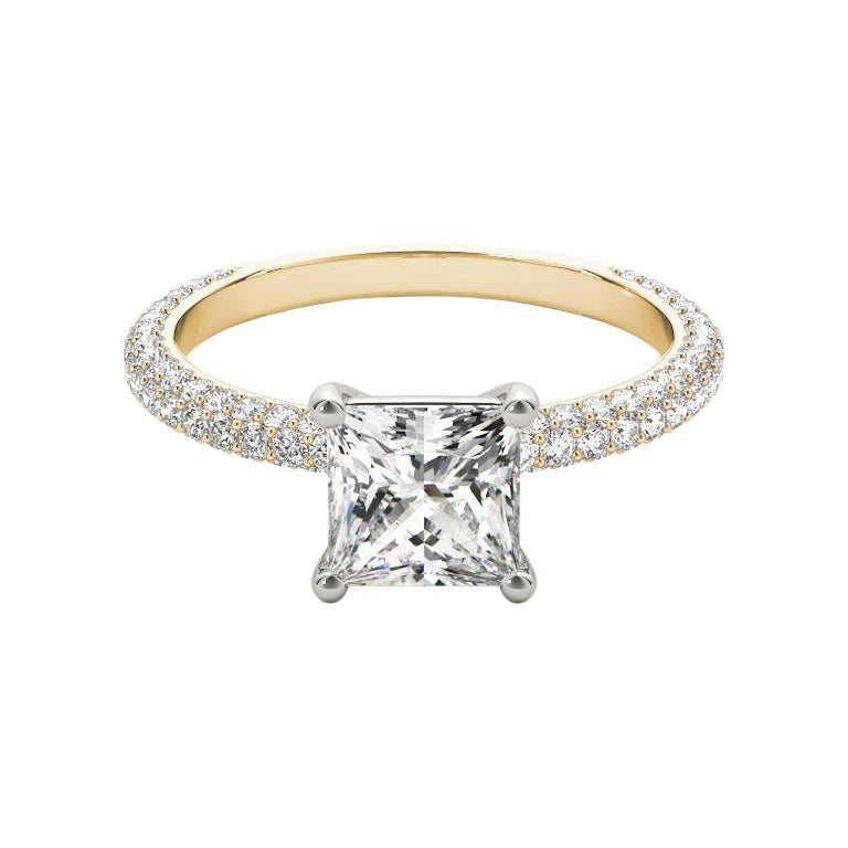 GIA Certified 2,29 Carat Princess Cut Solitaire Pave Diamond Ring