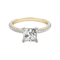 GIA Certified 2,29 Carat Princess Cut Solitaire Pave Diamond Ring