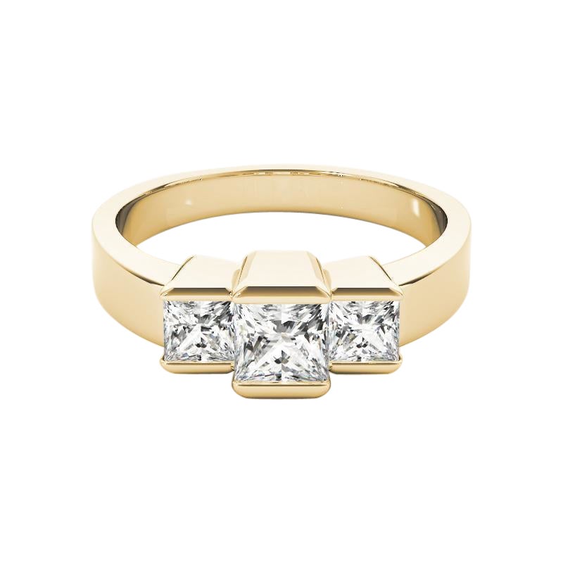 GIA Certified 2.29 Carat Princess Cut Three-Stone Tension Diamond Ring (bague à trois pierres)