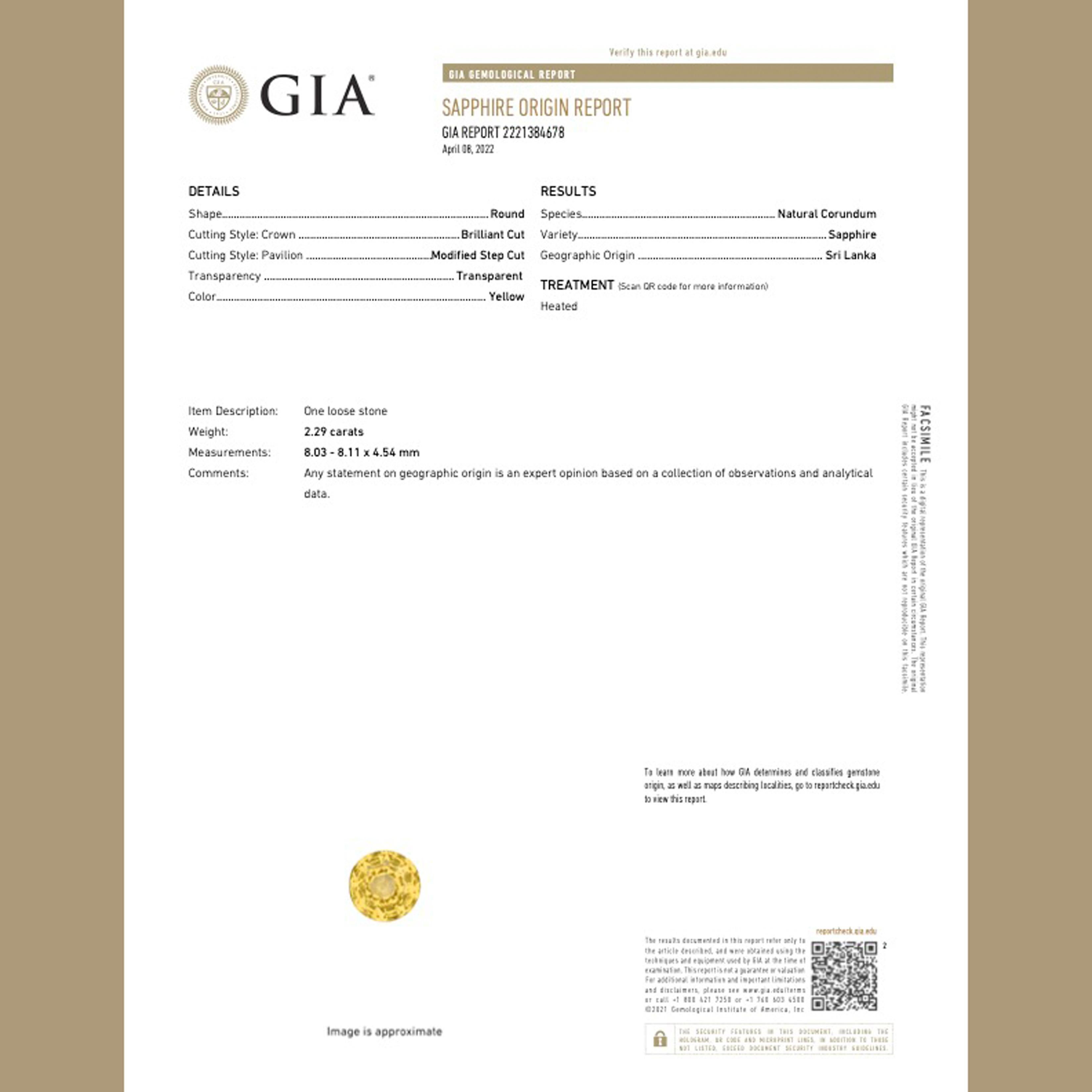 Bague en or 18 carats avec saphir jaune de 2,29 carats certifié GIA et de minuscules saphirs en vente 5