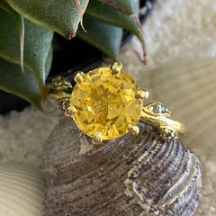 GIA-Certified 2.29 Carat Yellow Sapphire Ring with Tiny Sapphires in 18K Gold