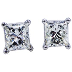 GIA Certified 2.29 CTW Princess Cut Diamond Square Stud Earrings 14K White Gold