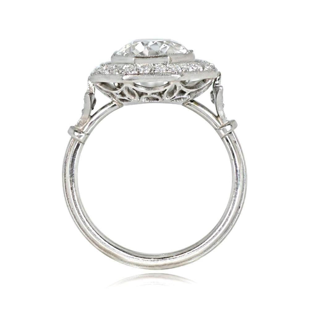 Art Deco GIA Certified 2.29 Carat Old Euro-cut Diamond Engagement Ring, Diamond Halo For Sale