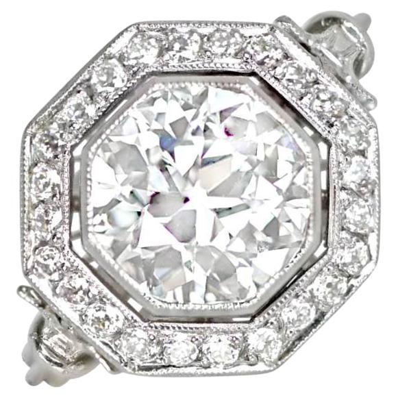 GIA Certified 2.29 Carat Old Euro-cut Diamond Engagement Ring, Diamond Halo For Sale