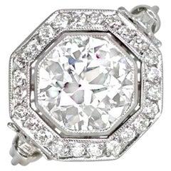 GIA-zertifizierter Verlobungsring mit 2,29 Karat Diamant im alten Euroschliff, Diamant-Halo