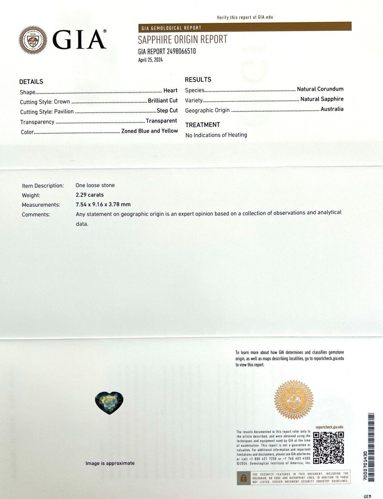 Gia Certified 2.29ct Sapphire Natural Australian Bi Colour Untreated Heart Cut In New Condition For Sale In Birmingham, GB