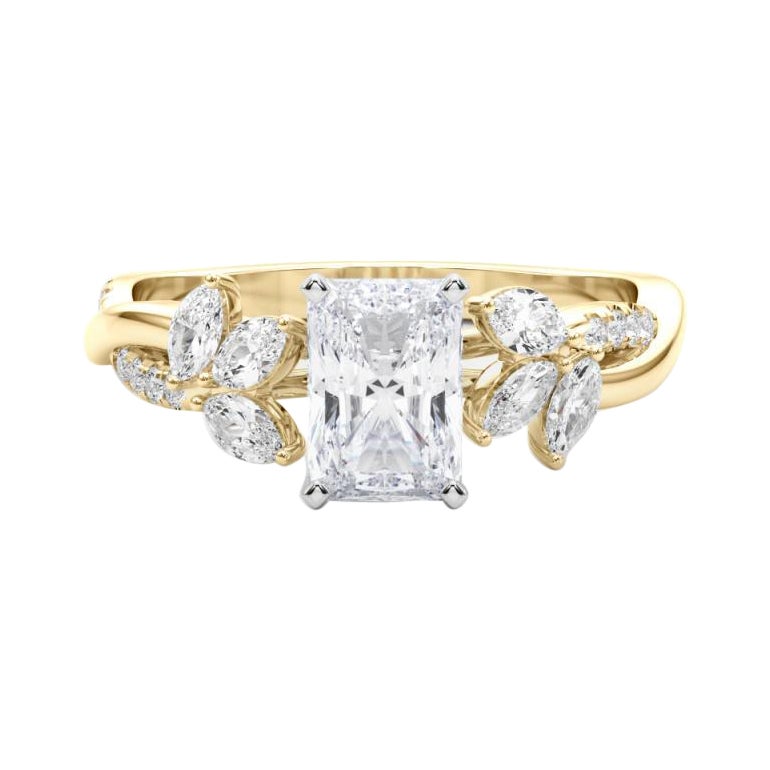 Bague en diamant certifié GIA 2.2ct Radiant Entwined Garden Flower Vine