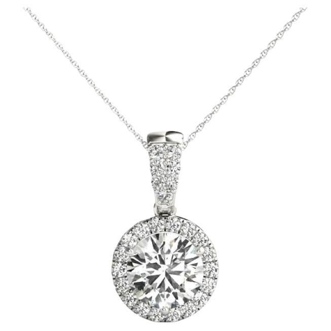 GIA Certified 2.2ct Round Diamond Halo Gold Solitaire Pendant Necklace