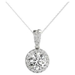 GIA Certified 2.2ct Round Diamond Halo Gold Solitaire Pendant Necklace