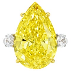 GIA Certified 23 Carat Fancy Intense Yellow Pear Brilliant Cut Diamond Ring