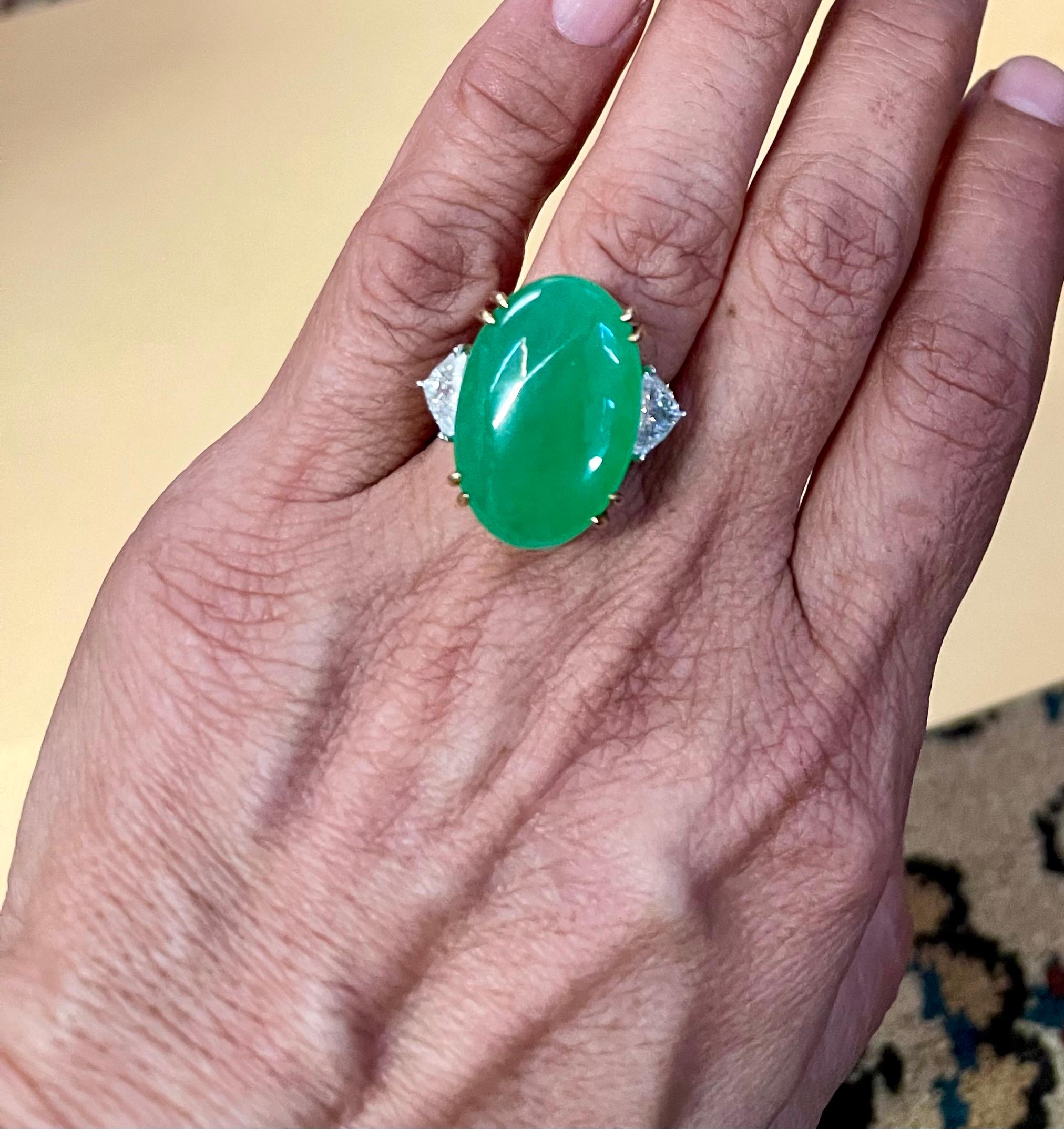 GIA Certified 23 Carat Jadeite Jade +1.5Ct Diamond Cocktail Ring Platinum Estate 8